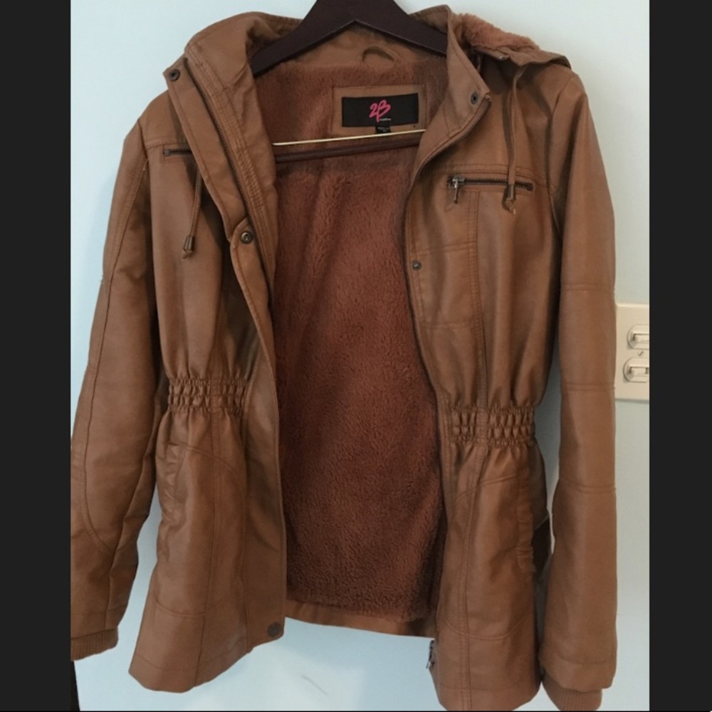 2B Bebe Brown Faux Leather/fur jacket